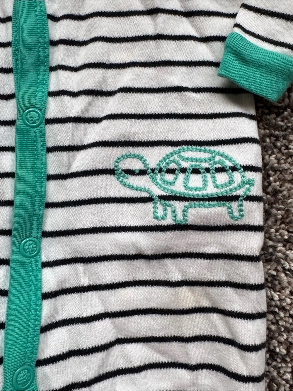Striped White and Teal Infant Footed Pajamas